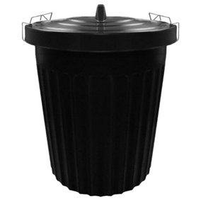 1 x 100L Black Rubbish Refuse Dustbin With Strong Metal Clip Lid for Home Garden Waste Animal Feed Storage Bin