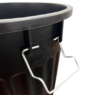 1 x 100L Black Rubbish Refuse Dustbin With Strong Metal Clip Lid for Home Garden Waste Animal Feed Storage Bin - 3