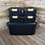 1 x 145L AND 4 x 24L Heavy Duty Trunks 1 on Wheels Sturdy, Lockable, Stackable and Nestable Design Storage Chest Clips in Black