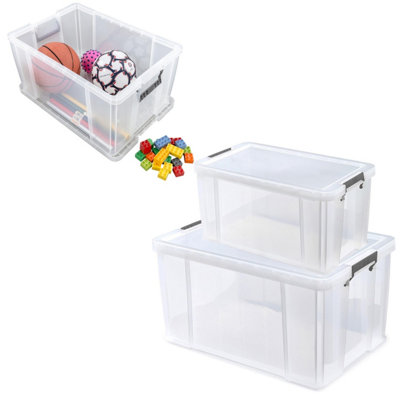 1 x 24L Strong Plastic Reinforced Storage Containers With Snap Closure Lids