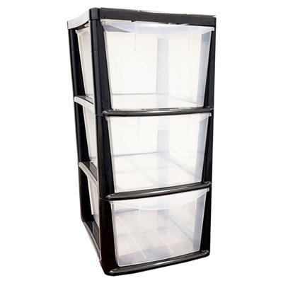 1 x 3 Drawers Multipurpose Home Office Plastic Black Frame Modular Storage Tower Unit