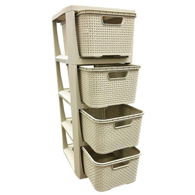 1 x 4 Drawer Cream Stylish Rattan Effect Commode Baskets Home Office Storage Unit