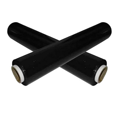 1 x 400mm Black Strong Plastic Cling Film Protective Pallet Shrink Wrap Roll