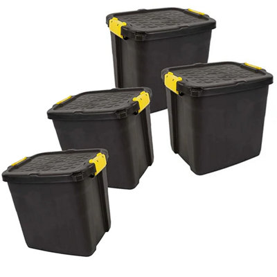 1 x 42 Litre Large Heavy Duty Indoor Outdoor Black Storage Trunk With Clip On Lid - 3
