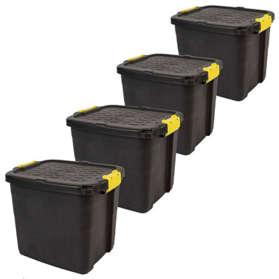 1 x 60 Litre Large Heavy Duty Indoor Outdoor Black Storage Trunk With Clip On Lid