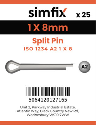1 X 8 Split Pin 25 Pack ISO 1234 A2 Stainless Steel