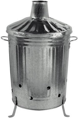 1 x 90 Litre Heavy Duty XL Galvanised Metal Incinerator Fire Burning Bin with Special Lid & Riveted Handles