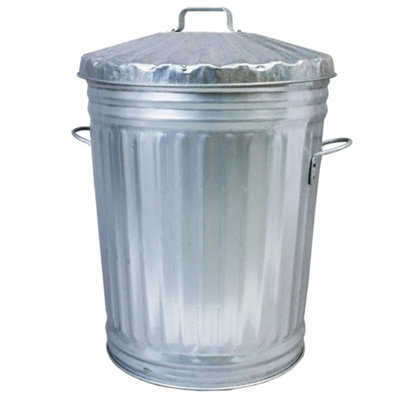 1 x 90L Galvanised Metal Home Kitchen Storage Rubbish Bin With Lid & Handles