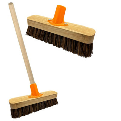 1 x Bassine 12" Traditional Wooden Sweeping Brush With Handle & Support Bracket