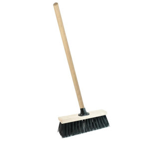 1 x Black 13" Strong PVC Bristle Brooms With Wooden Handle Ideal For Driveways, Warehouses & Garages