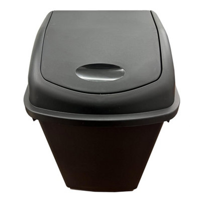 1 x Black 50 Litre Home Kitchen Office Plastic Waste Bin With Swing Lids