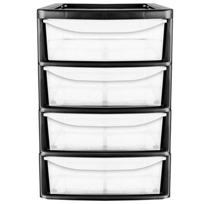 1 x Black A4 Plastic 4 Drawer Storage Tower Unit Desktop Cabinet For Home & Office