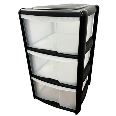 1 x Black Frosted 3 Drawer Spacious Storage Unit Ideal For Home & Office Use