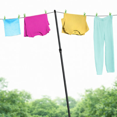 1 x Black Heavy Duty Telescopic Clothes Line Pole Adjustable 2.4m