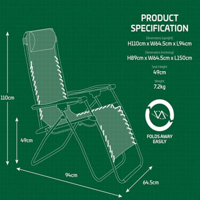 1 x Black Zero Gravity Reclining Outdoor Garden Sun Loungers With Headrest Pillow - 3