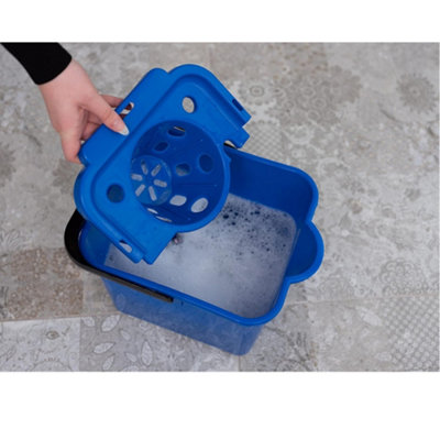 1 x Blue 12 Litre Plastic Mop Bucket With Wringer With Lip For Easy Pouring For Cleaning Hard Floors - 3