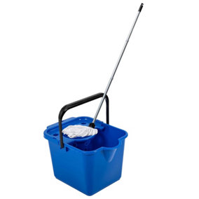 1 x Blue 12L Mop & Bucket Set For Cleaning Hard Floors Complete With Pouring Lip & Cotton Mop