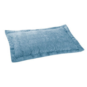 1 x Blue Candlewick Pillow Sham - Soft & Lightweight 100% Cotton Pillow Cover Case with Wave Design - Measures W66 x D51cm