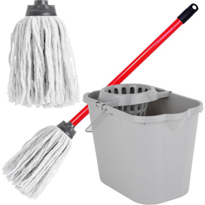 1 x Cotton Floor Mop Super Absorbent Cotton Mop Head With Handle & Bucket