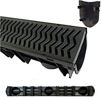 1 x Drainage Channel Polydrain Heelguard 1m Lengths & 2 Stop end Blanks Storm Drain Channel Linear 13cm High by 12cm Wide