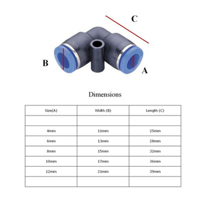 1 x Elbow Connector 12mm Speed Push Fit for Pneumatic Air