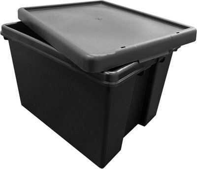 1 x Extra Large 36 Litre Stackable Black Strong Impact Resistant Plastic Container With Lid