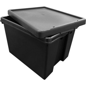 1 x Extra Large 36 Litre Stackable Black Strong Impact Resistant Plastic Container With Lid