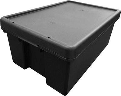 1 x Extra Large 45 Litre Stackable Black Strong Impact Resistant Plastic Container With Lid