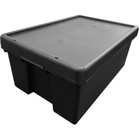 1 x Extra Large 45 Litre Stackable Black Strong Impact Resistant Plastic Container With Lid