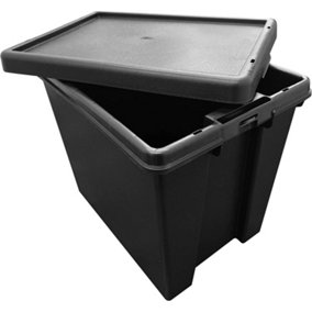 1 x Extra Large 62 Litre Stackable Black Strong Impact Resistant Plastic Container With Lid