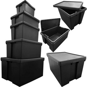 1 x Extra Large 96 Litre Stackable Black Strong Impact Resistant Plastic Container With Lid