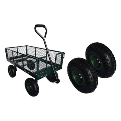 1 x Garden Utility Metal Wagon With Pneumatic Tyres, Mesh Panels & Steel Frame