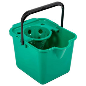 1 x Green 12 Litre Plastic Mop Bucket With Wringer With Lip For Easy Pouring For Cleaning Hard Floors