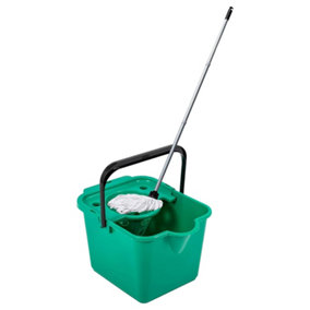 1 x Green 12L Mop & Bucket Set For Cleaning Hard Floors Complete With Pouring Lip & Cotton Mop