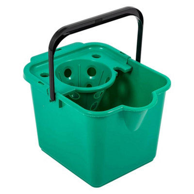 1 x Green 12L Mop & Bucket Set For Cleaning Hard Floors Complete With Pouring Lip & Cotton Mop