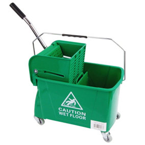 1 x Green 20L Strong Kentucky Mop Dual-Bucket & Wringer System With Durable Wheels & Carrying Handle