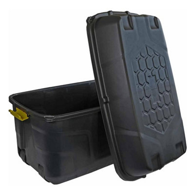 1 x Heavy Duty Black Storage Trunk 190 Litre With Lid & Wheels Great For Indoor & Outdoor Use