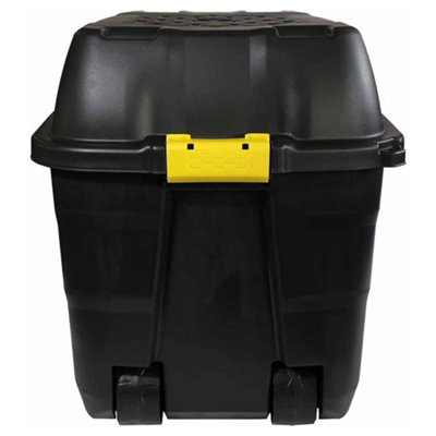 1 x Heavy Duty Black Storage Trunk 190 Litre With Lid & Wheels Great For Indoor & Outdoor Use