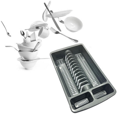 1 x High Grade Silver Dish Drainer Rack Utensil Holder Plate & Cutlery ...