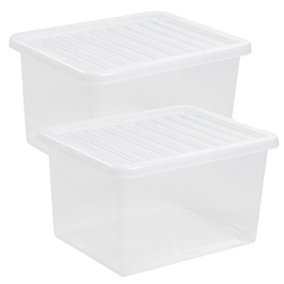 1 x Home Office Clear 96 Litre Transparent Plastic Storage Container With Lid