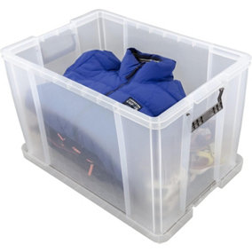 1 x Large Clear Stackable Nestable 70 Litre Storage Container With Clip Locked Lid & Strong Handles