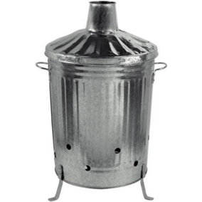 1 x Medium 60 Litre Galvanized Incinerator Fire Bin for Rubbish Wood Garden Waste With Lid, Legs & Handles