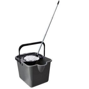 1 x Metallic 12L Mop & Bucket Set For Cleaning Hard Floors Complete With Pouring Lip & Cotton Mop