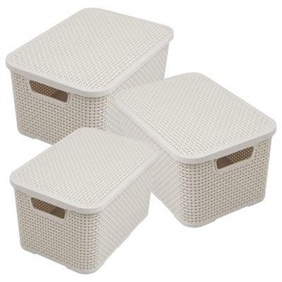 1 x Nature Inspired Cream Home & Office Rattan Effect Storage Basket With Lid