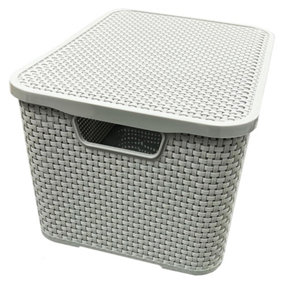 1 x Nature Inspired Light Grey Home & Office Rattan Effect Storage Basket With Lid