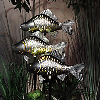 1 x Noma Solar Carp Fish LED Metal Stake Light Silver Pond Garden 9019021