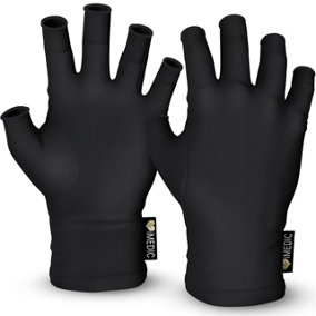 1 x Pair of Fingerless Arthritis Gloves - Provide Relief & Compression for Painful, Swollen, Arthritic Hands - Black, Size Large