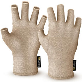 1 x Pair of Fingerless Arthritis Gloves - Provide Relief & Compression for Painful, Swollen, Arthritic Hands - Cream, Size Large