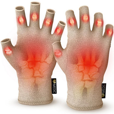 1 x Pair of Fingerless Arthritis Gloves - Provide Relief & Compression for Painful, Swollen, Arthritic Hands - Cream, Size Small