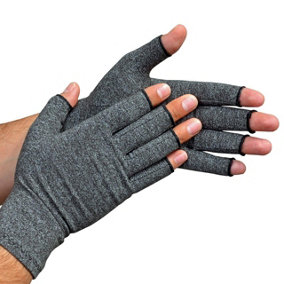 1 x Pair of Fingerless Arthritis Gloves - Provide Relief & Compression for Painful, Swollen, Arthritic Hands - Grey, Size Large
